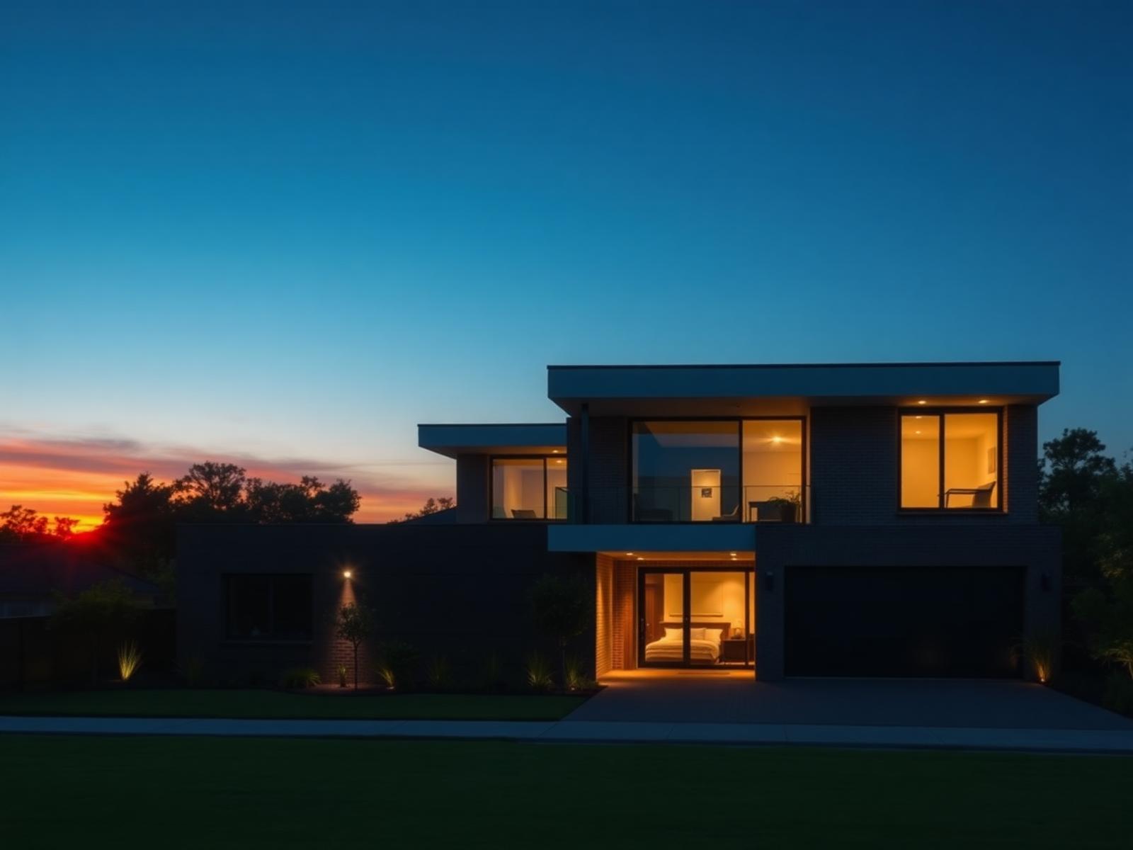 Modern Habico-managed residence at twilight